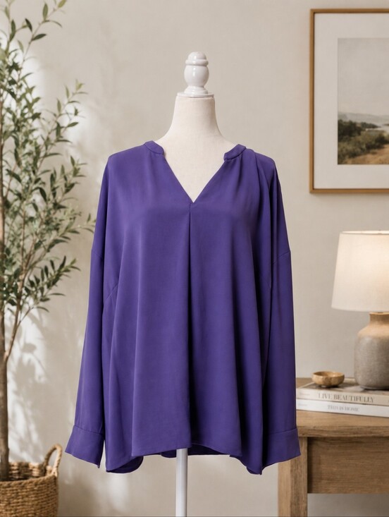 Alfani Tops - Alfani Women's 3X Purple V-Neck Long Sleeve Blouse Plus Size Flowy Tunic Top